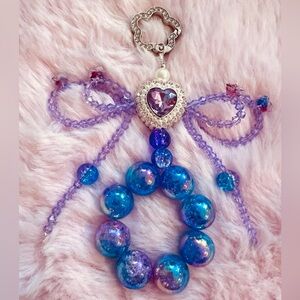 Elegant Blue and Purple Heart Pendant Bag Charm/Keychain